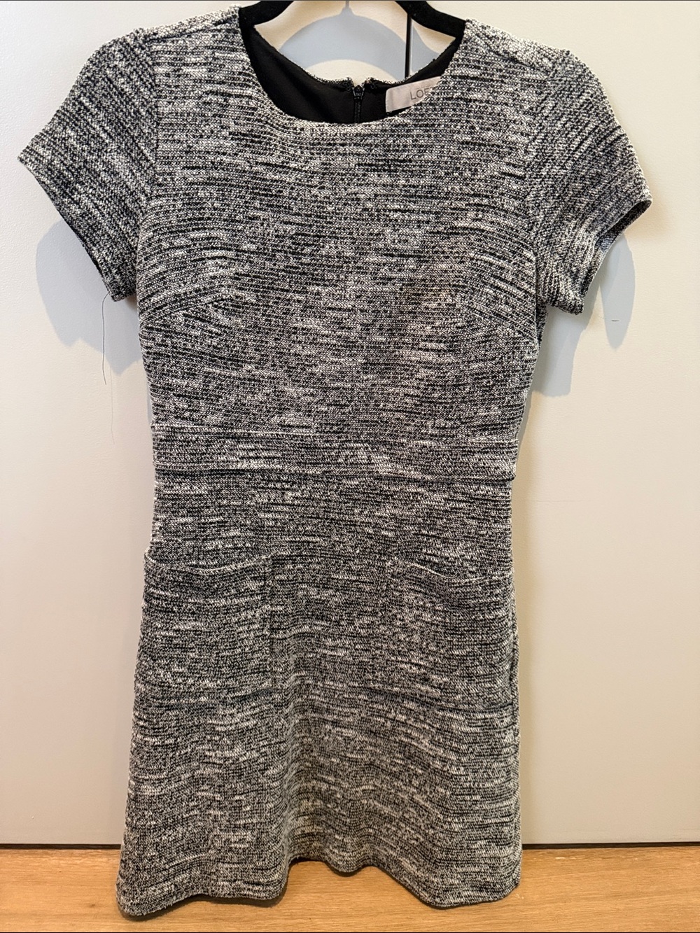 LOFT Black & White Textured Short-Sleeve Knit Dress